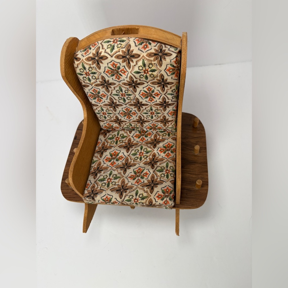 Vtg Wood Rocking Chair Pin Cushion w/ Drawer Holds Spools Thread Sewing Notions - Picture 5 of 12